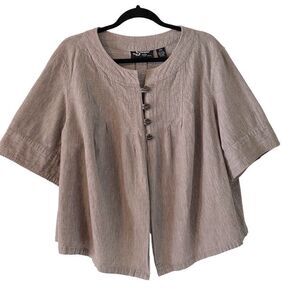 Sharagano  brown linen cotton cropped short sleeve swing jacket 22W